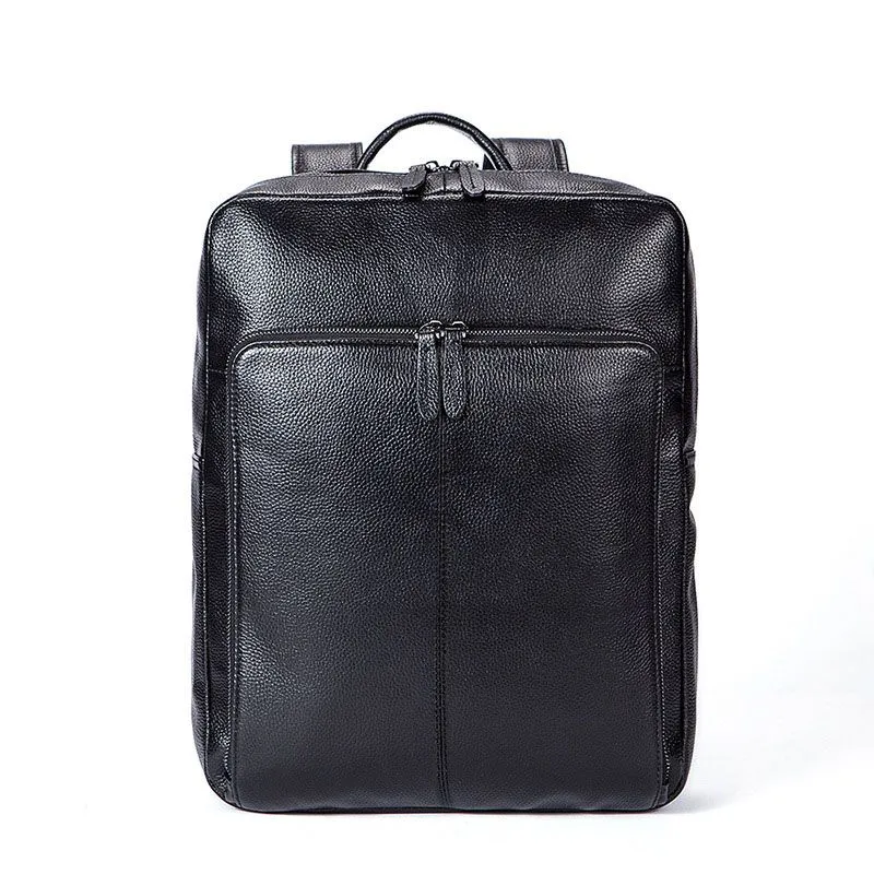 Casual Men Geometric Shape Cow Leather Backpack Solid Color