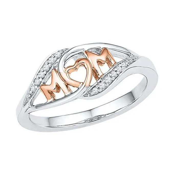 Fashion Hollow MOM Pattern Double Color Plated Copper Ring for Women