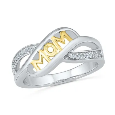 Fashion Hollow MOM Pattern Double Color Plated Copper Ring for Women