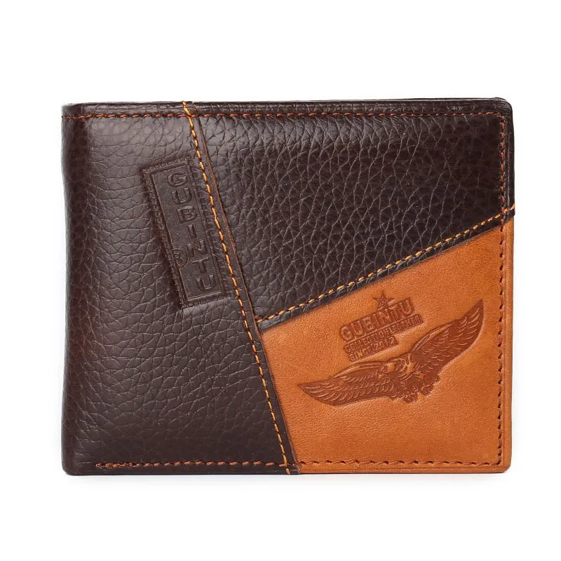 Creative Patchwork Men Genuine Leather Wallet Horizontal Square