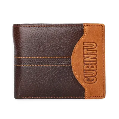 Creative Patchwork Men Genuine Leather Wallet Horizontal Square