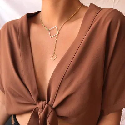 Simplicity Geometric Square Pendant Necklace Unisex Alloy Water Wave Chain