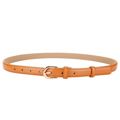 Women's Fashion Genuine Leather Waist Belt with D-Shape Buckle