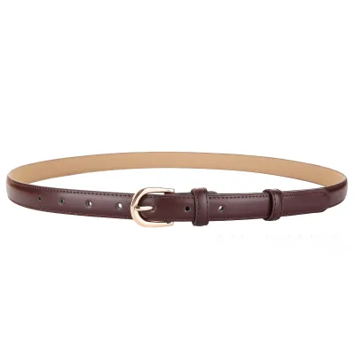 Women's Fashion Genuine Leather Waist Belt with D-Shape Buckle