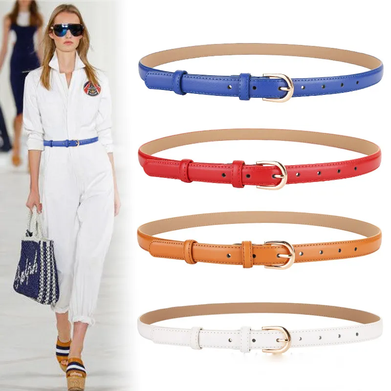 Women's Fashion Genuine Leather Waist Belt with D-Shape Buckle