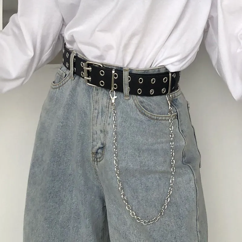 Fashion Jeans Decoration Punk PU Belt With Chain Unisex
