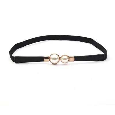 Pearl Buckle Elastic PU Dress Belt