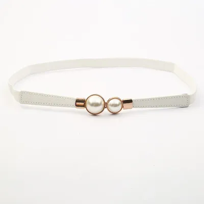Pearl Buckle Elastic PU Dress Belt