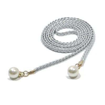 Elegant Woven Pearl Decor PU Waist Rope Belt for Women