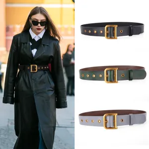 Women Classic Genuine Leather Belt with Metal Buckle