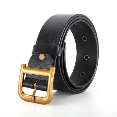 Women Classic Genuine Leather Belt with Metal Buckle