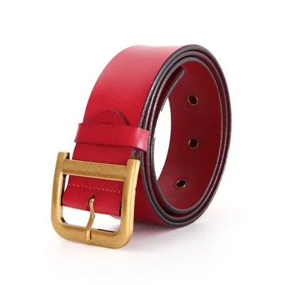 Women Classic Genuine Leather Belt with Metal Buckle