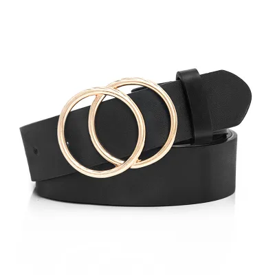 Fashion Women Double Circle Buckle Pu Leather Belt