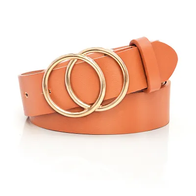Fashion Women Double Circle Buckle Pu Leather Belt