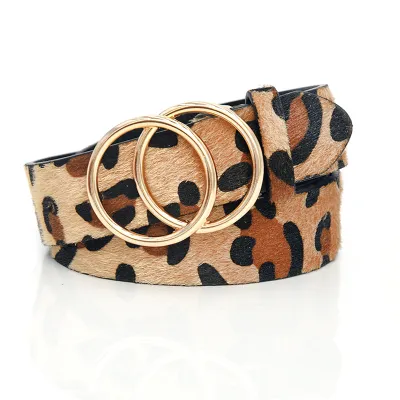 Fashion Women Double Circle Buckle Pu Leather Belt