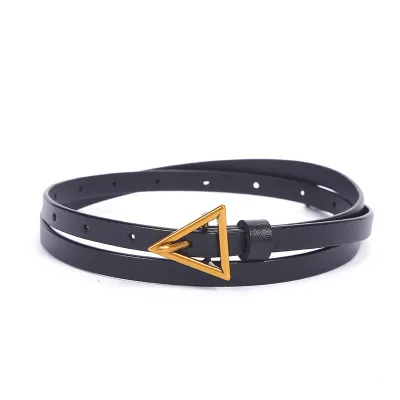 Women Golden Triangle Buckle Design Genuine Leather Belt