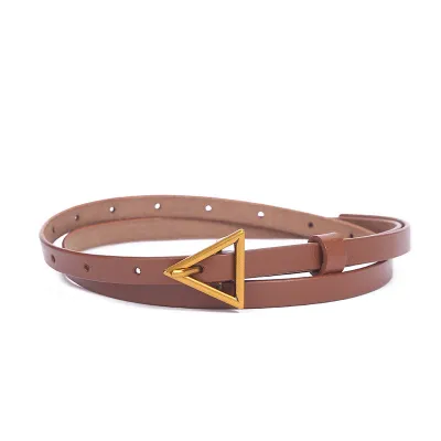 Women Golden Triangle Buckle Design Genuine Leather Belt