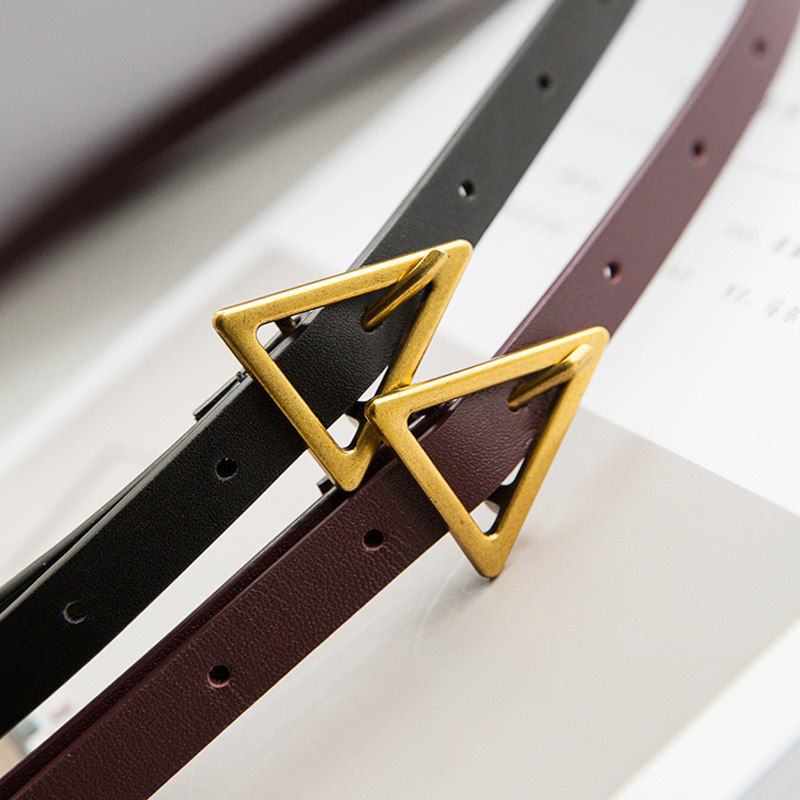 Wholesale Women Golden Triangle Buckle Design Leather Belt