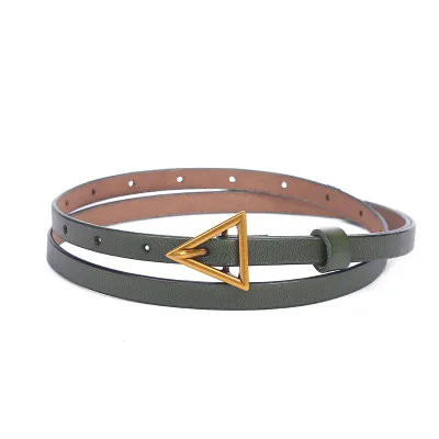 Women Golden Triangle Buckle Design Genuine Leather Belt