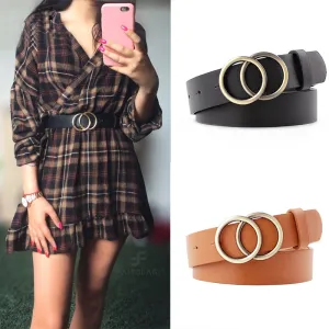 Women's Fashion Double Ring PU Leather Belt