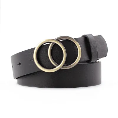 Women's Fashion Double Ring PU Leather Belt