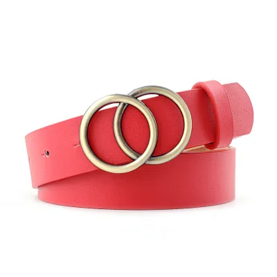 Women's Fashion Double Ring PU Leather Belt