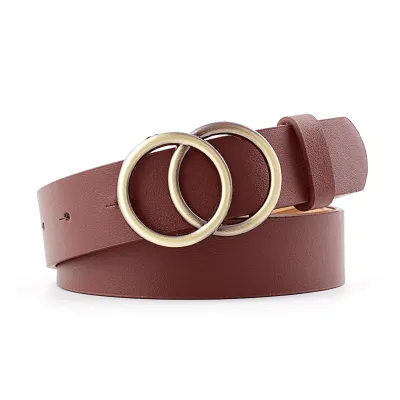 Women's Fashion Double Ring PU Leather Belt