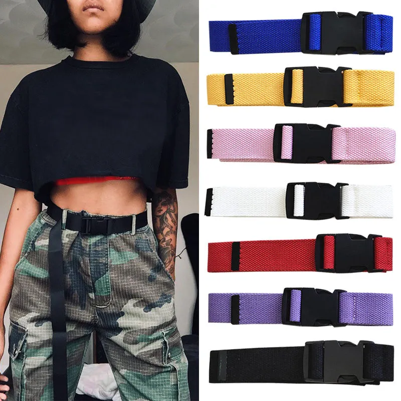 Adults Adjustable All-Match Canvas Belt With Plastic Rectangle Buckle Wild Style Unisex 120cm Length