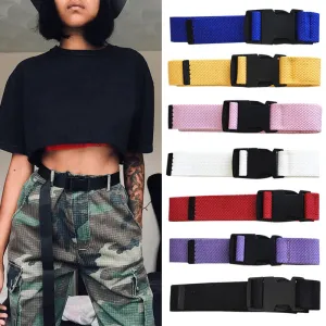 Adults Adjustable All-Match Canvas Belt With Plastic Rectangle Buckle Wild Style Unisex 120cm Length