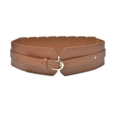 Women Vintage Metal Buckle Wide PU Leather Belt