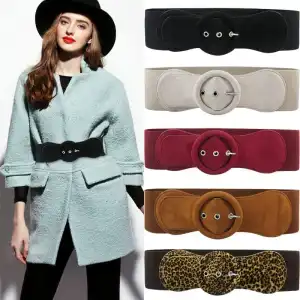 Fashion Women Sweater Windbreaker All-match Wide Imitation Leather Belt