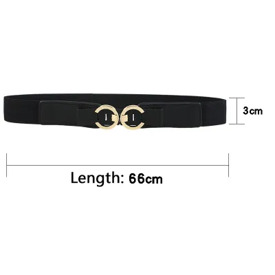 Fashion Women Elastic Belt with Metal Rectangle Buckle