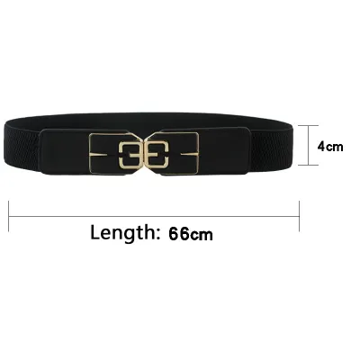 Fashion Women Elastic Belt with Metal Rectangle Buckle