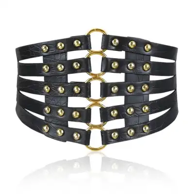 Women Fashion Hollow Rivet Design Elastic Waistband Belt