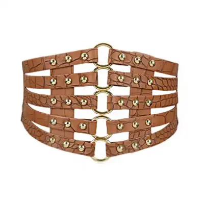 Women Fashion Hollow Rivet Design Elastic Waistband Belt