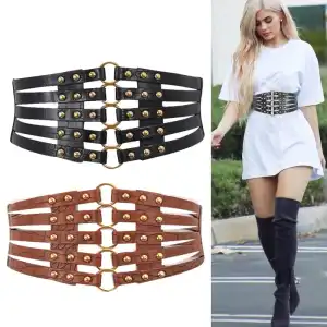 Women Fashion Hollow Rivet Design Elastic Waistband Belt