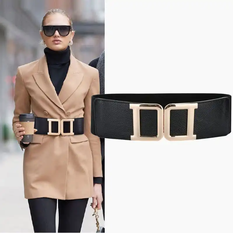 Women Fashion Stretch Wide PU Leather Belt