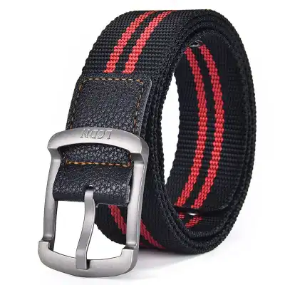 Men Fashion Buckle Canvas Belt with Stripe Design
