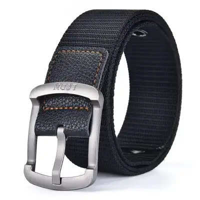 Men Fashion Buckle Canvas Belt with Stripe Design