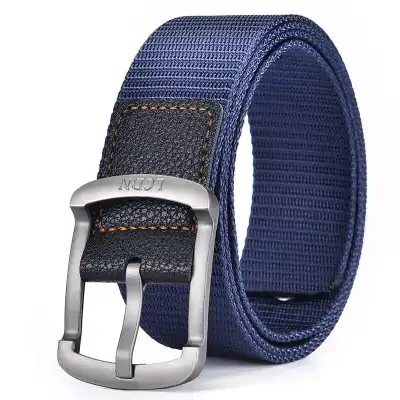 Men Fashion Buckle Canvas Belt with Stripe Design