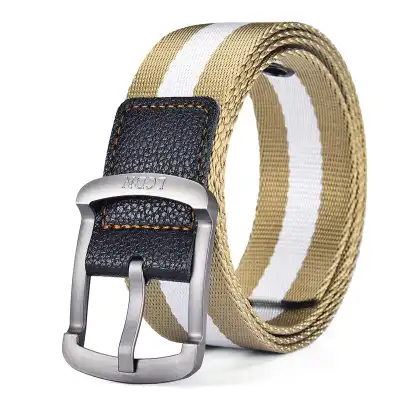 Men Fashion Buckle Canvas Belt with Stripe Design