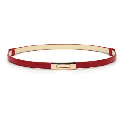 Women Simple Metal Buckle Design PU Thin Belt For Casual Daily
