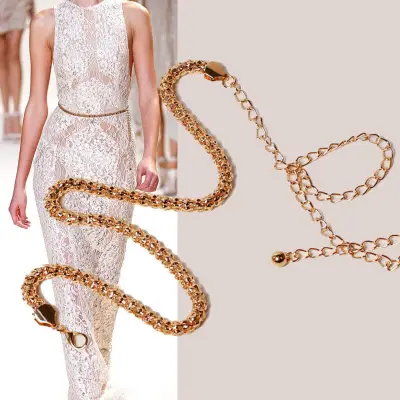 Simple Solid Color Metal Chain Belt for Women