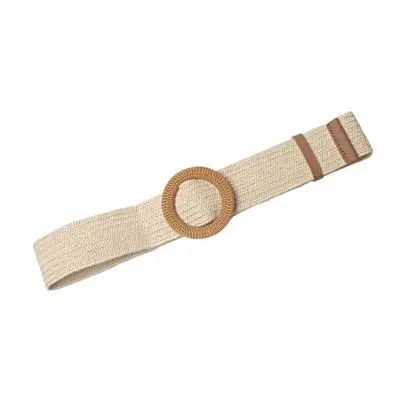Women's Vintage Round Buckle Linen Weaving Belt