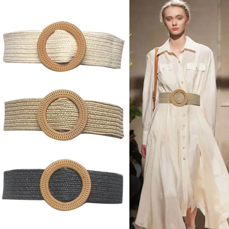 Women's Vintage Round Buckle Linen Weaving Belt