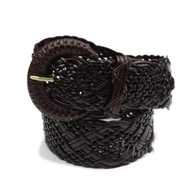 Retro Solid Genuine Leather Woven Design Buckle Belt