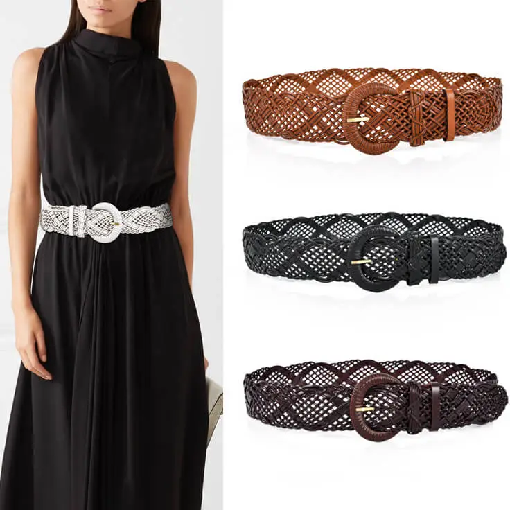 Retro Solid Genuine Leather Woven Design Buckle Belt