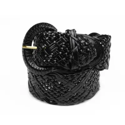 Retro Solid Genuine Leather Woven Design Buckle Belt