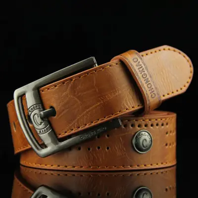 Men Retro Rivet Decorative Buckle Design Imitation Leather Belt