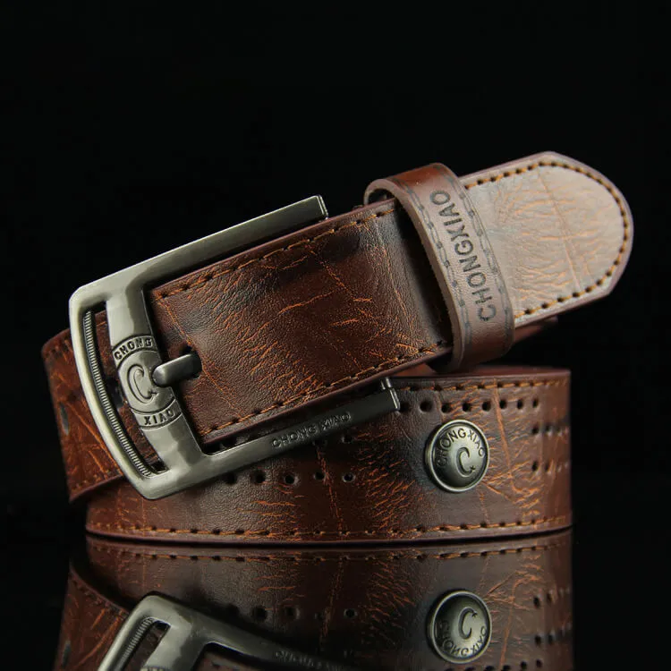 Men Retro Rivet Decorative Buckle Design Imitation Leather Belt